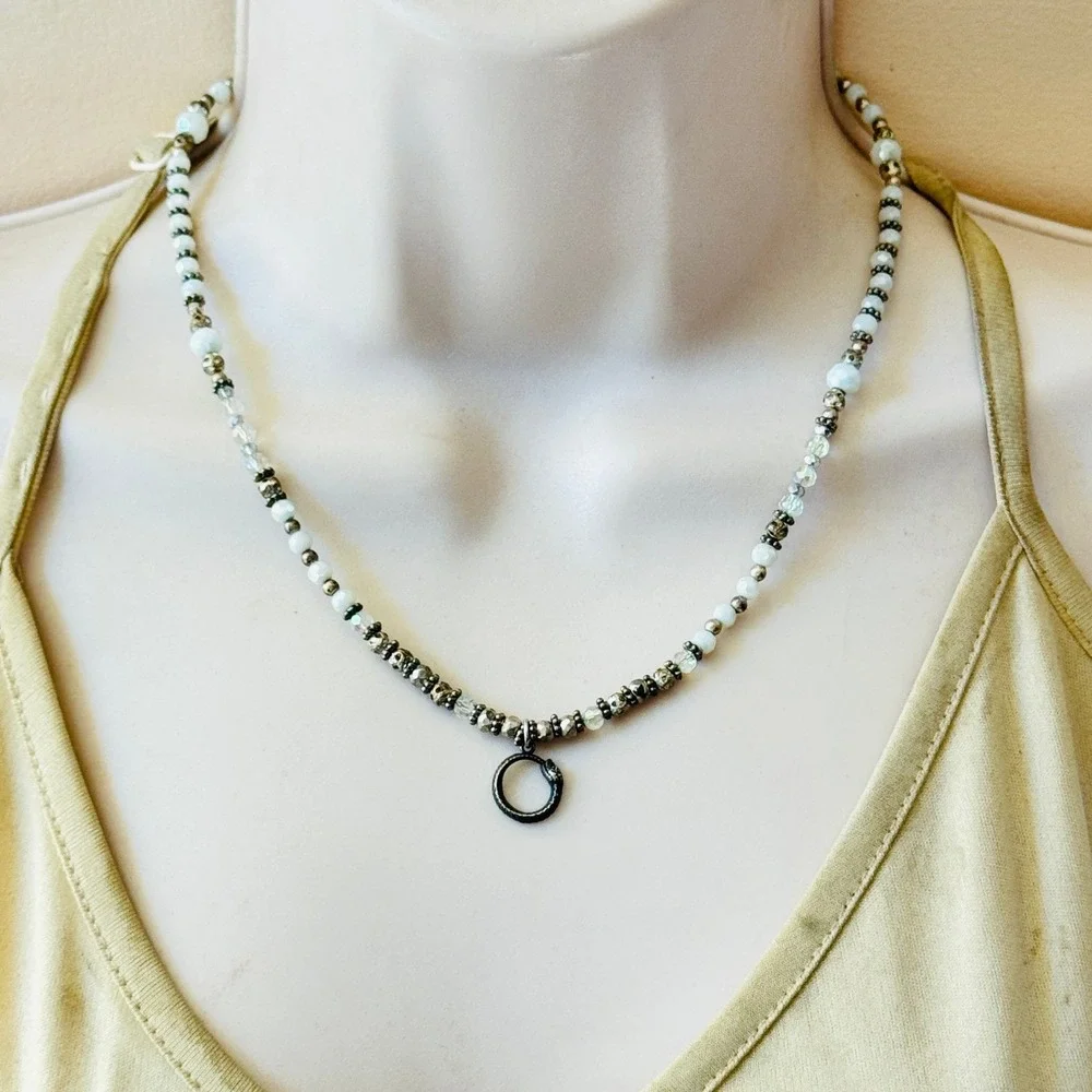 Snake Serpent beaded Necklace‎ crystal Beads Sterling Silver 925 Collar 18